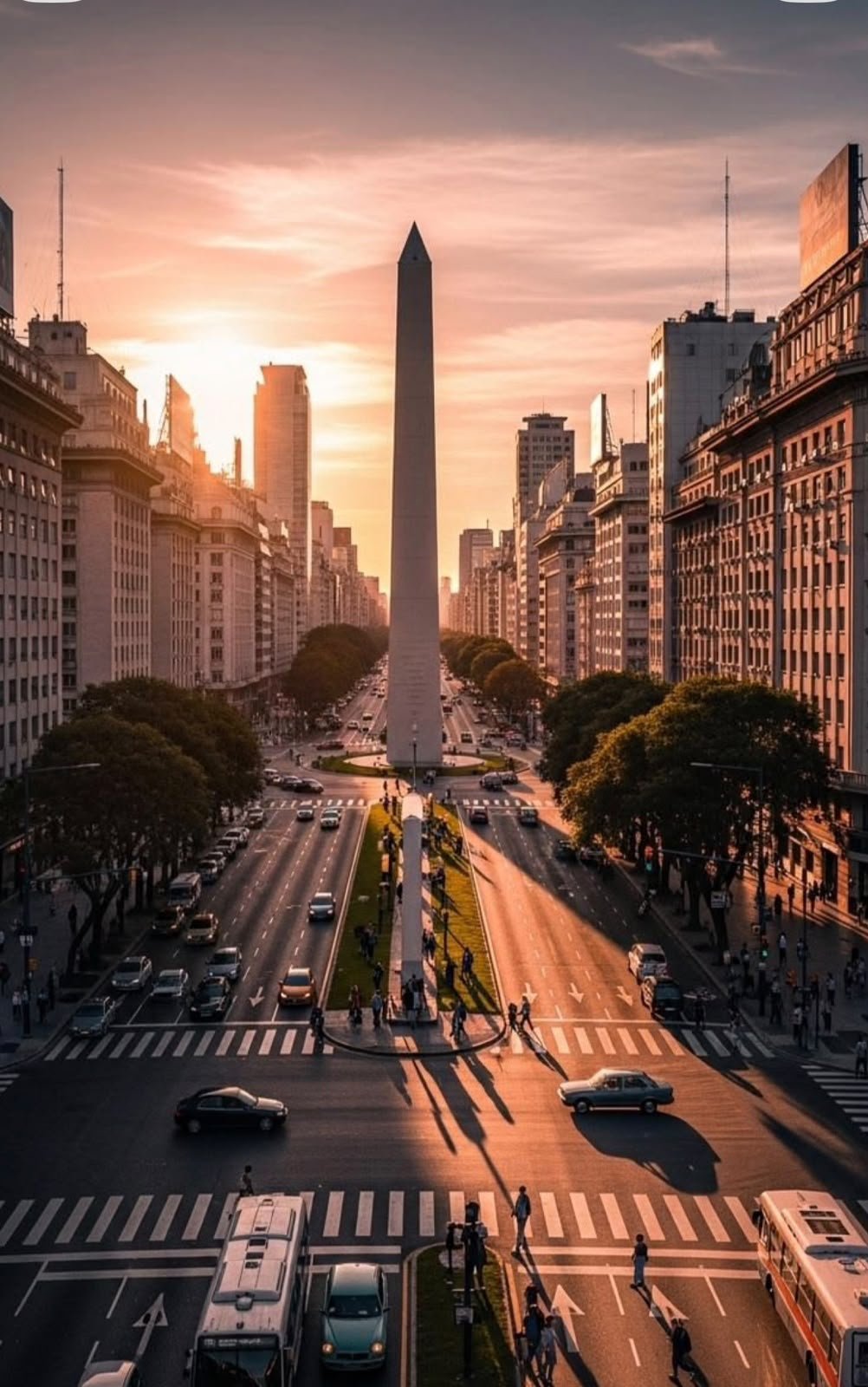 Obelisco de Buenos Aires na Avenida 9 de Julio ao pôr do sol